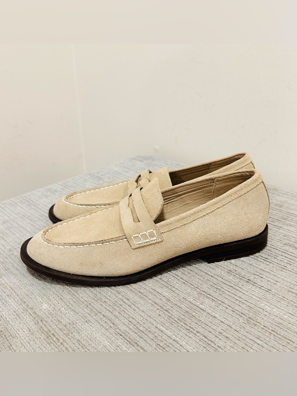 ZARA Flat Moccasins Split Suede Leather Loafers Sandy Brown Beige Size US 9
